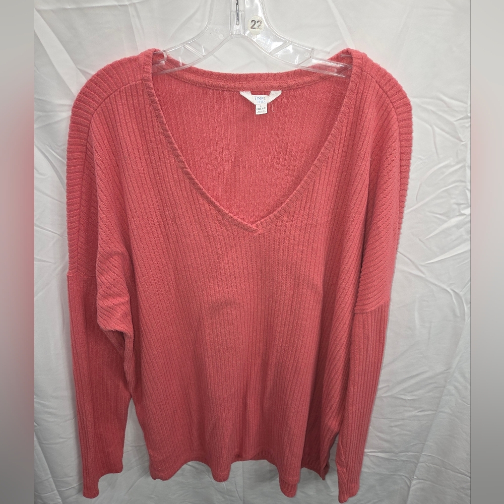 Time and Tru Coral Ribbed Knit Top